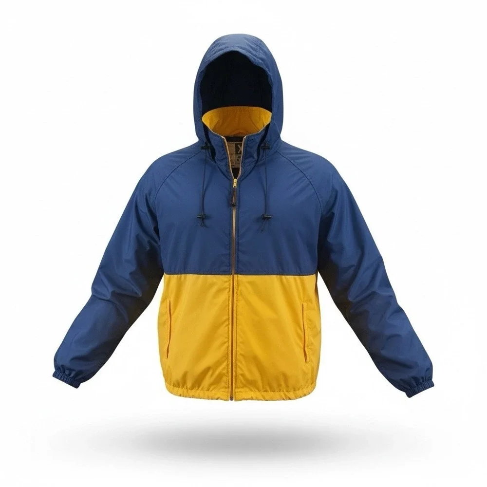VINTAGE WEARGUARD Mens XL Blue Yellow Hooded Windbreaker Jacket
